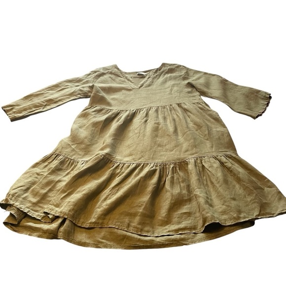 Bellambra Linen Dress-Layered-Ruffled-V Neck-3/4 Sleeves-Size Medium-Made Italy - Picture 7 of 10